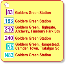  Golders Green, Highgate, Archway, Finsbury Park Stn Golders Green Station 83 183 210 240 N5 Golders Green Station Golders Green Station Golders Green, Hampstead, Camden Town, Trafalgar Sq N83 Golders Green Station