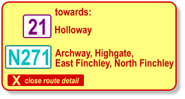 X close route detail towards: Holloway N271 21 Archway, Highgate, East Finchley, North Finchley