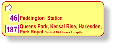  46 187 Paddington  Station Queens Park, Kensal Rise, Harlesden, Park Royal Central Middlesex Hospital